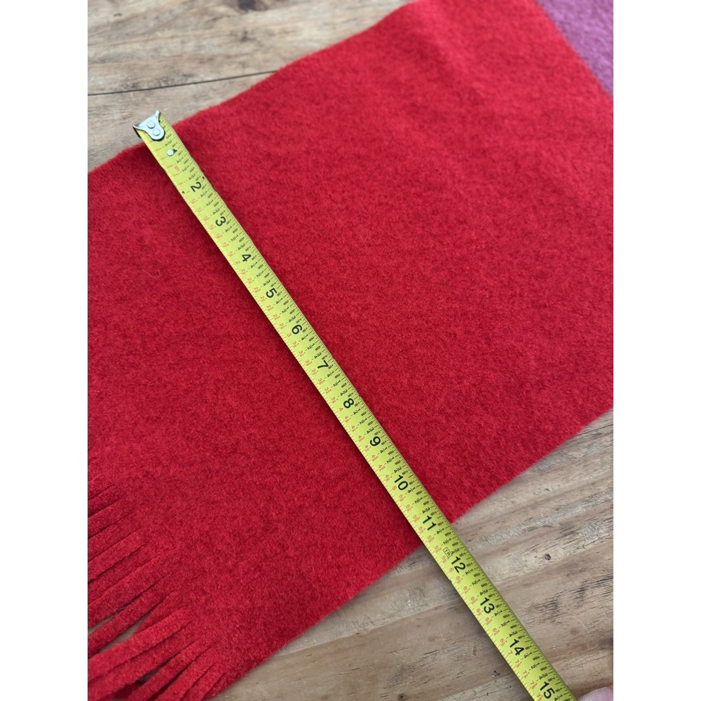 Vintage Lucy Barlow Wool Scarf Made in England Red Burgundy Colorblock Fringe - Picture 14 of 14